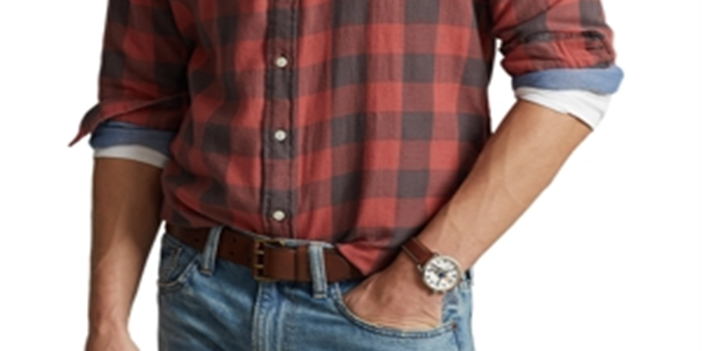 Ralph Lauren Men's Classic Fit Plaid Double Faced Shirt Red Size Small