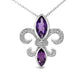 .925 Sterling Silver Purple Amethyst Marquise and Diamond Accent Fleur De Lis Pendant Necklace (H-I Color, SI1-SI2 Clarity) - Size 18"