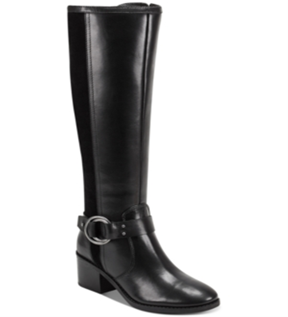 Marc Fisher Women's Risa Block Heel Leather Boots Black Size 6.5 M