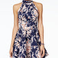B Darlin Junior's Printed Mock Neck Crochet Trim Fit & Flare Dress Navy Size 13/14