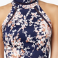 B Darlin Junior's Printed Mock Neck Crochet Trim Fit & Flare Dress Navy Size 13/14