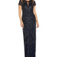 Adrianna Papell Women's Short Sleeve Sequined Gown Blue Size 8