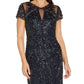 Adrianna Papell Women's Short Sleeve Sequined Gown Blue Size 8