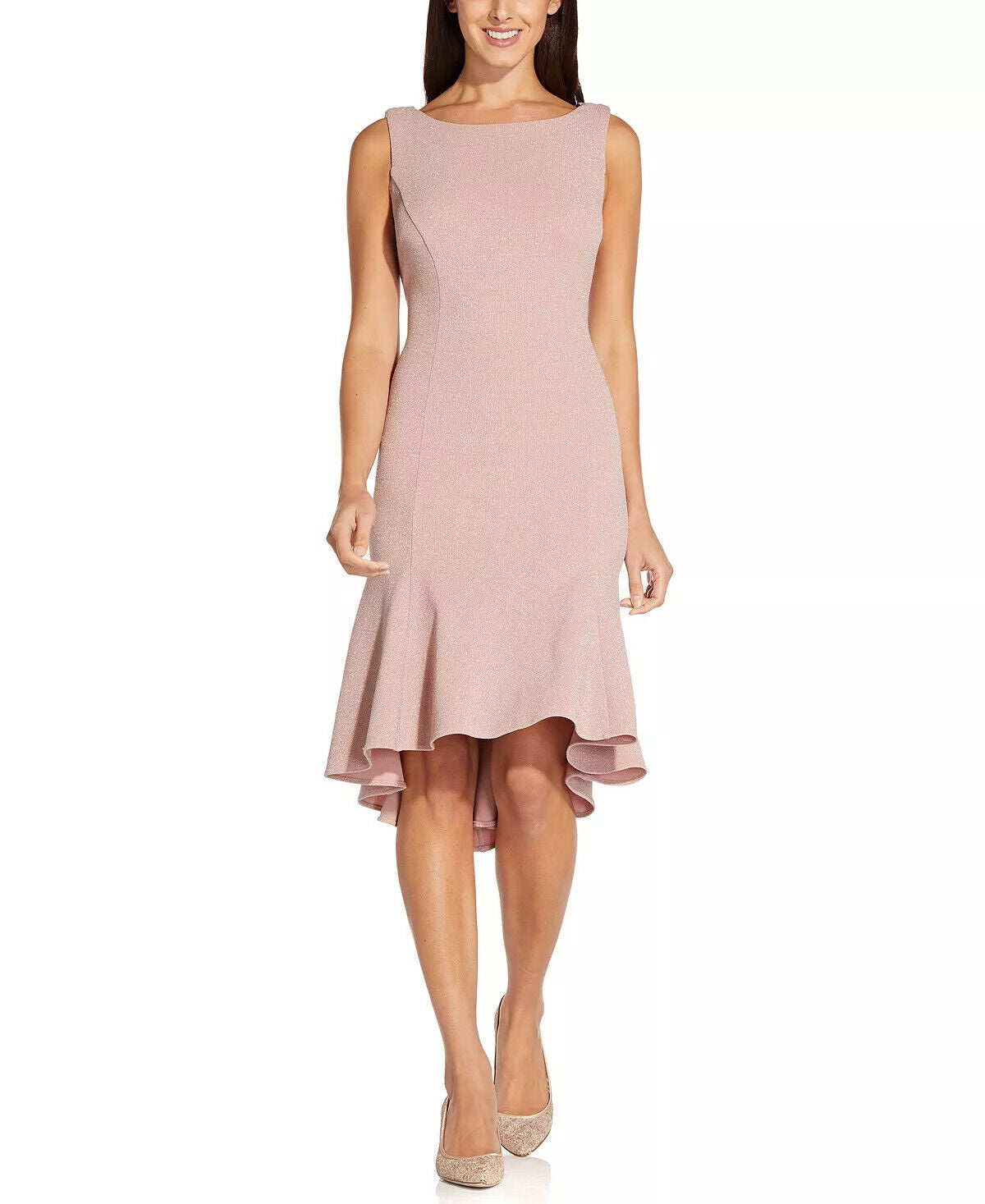 Adrianna Papell Women's Cowl Back Metallic Sheath Dress Pink Size 12