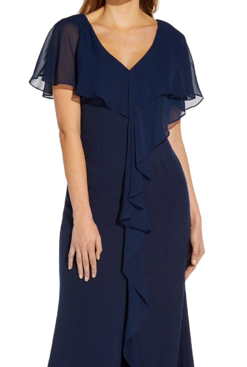 Adrianna Papell Women's Chiffon Overlay Crepe Mermaid Gown Blue Size 2