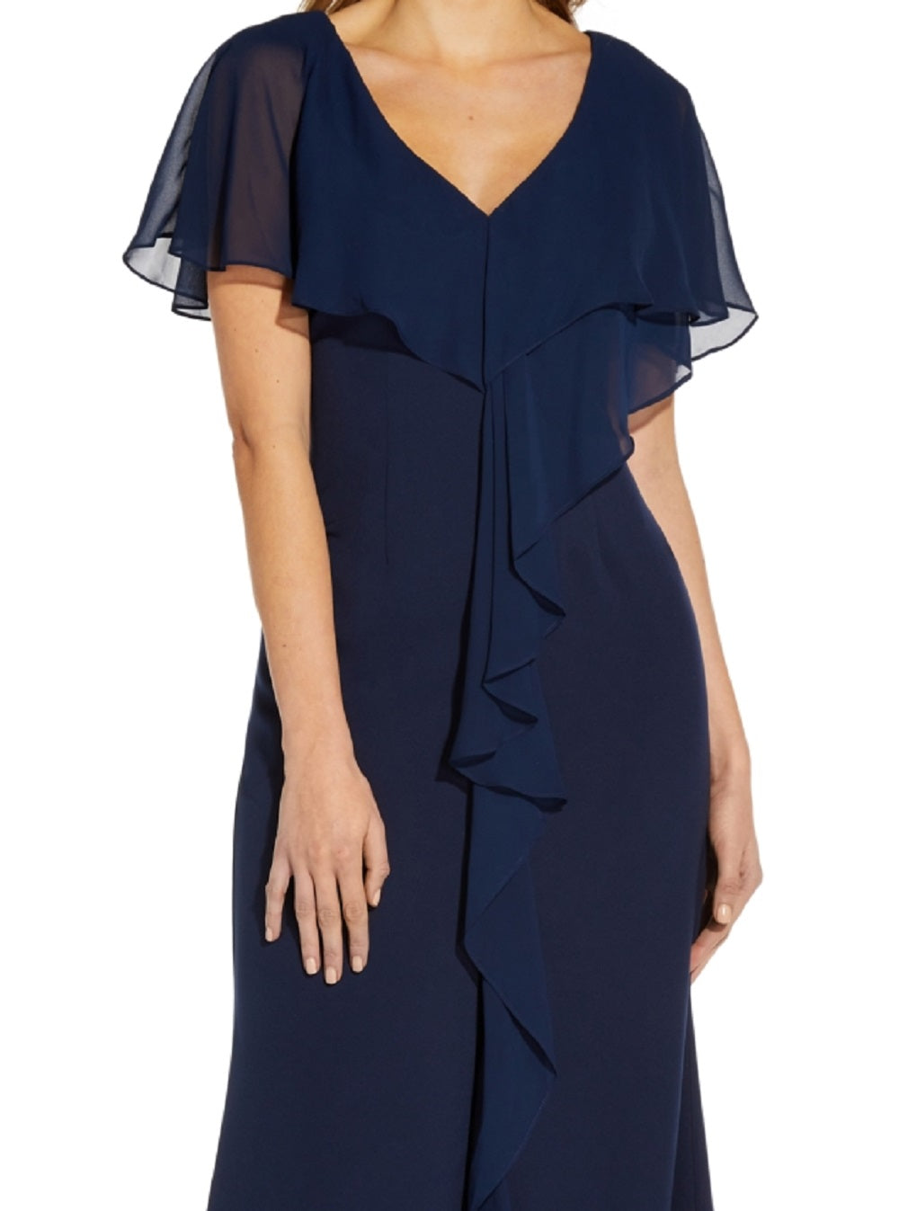 Adrianna Papell Women's Chiffon Overlay Crepe Mermaid Gown Blue Size 4