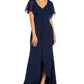 Adrianna Papell Women's Chiffon Overlay Crepe Mermaid Gown Blue Size 4