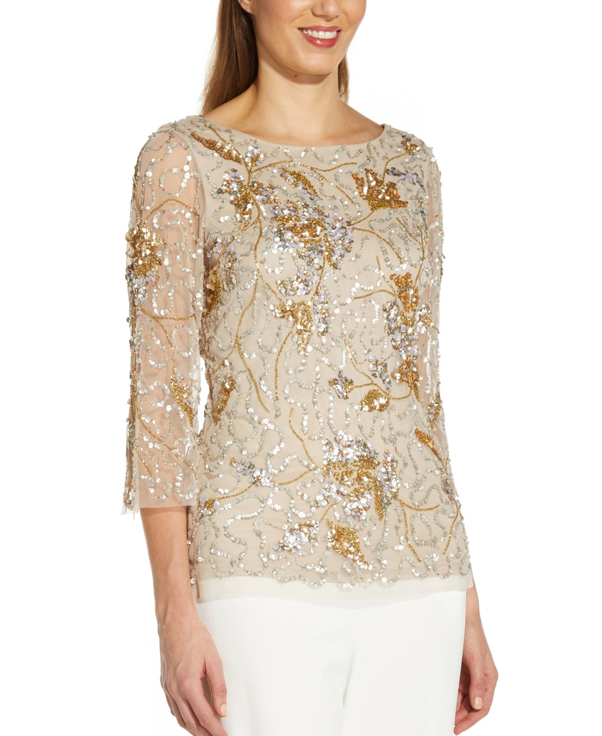 Adrianna Papell Women's Embellished V Back Top Brown Size 16