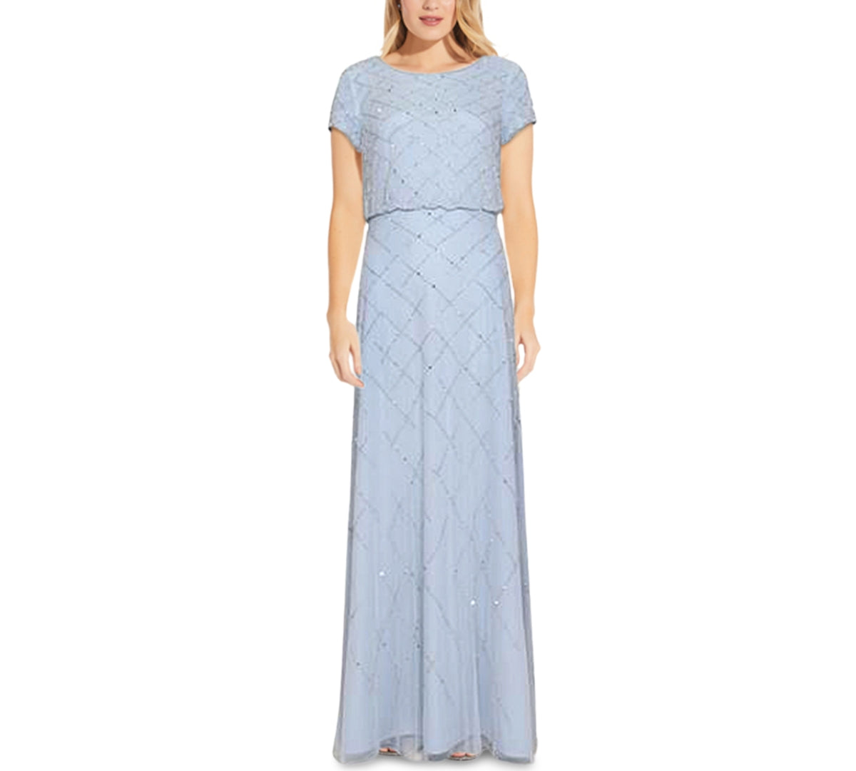 Adrianna Papell Women's Beaded Blouson Gown Blue Size 2