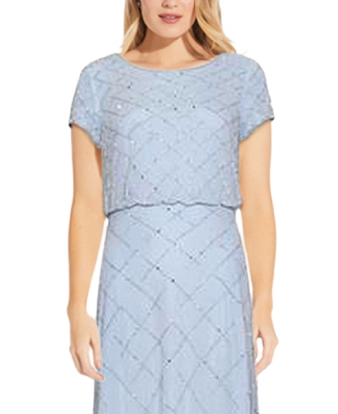 Adrianna Papell Women's Beaded Blouson Gown Blue Size 16