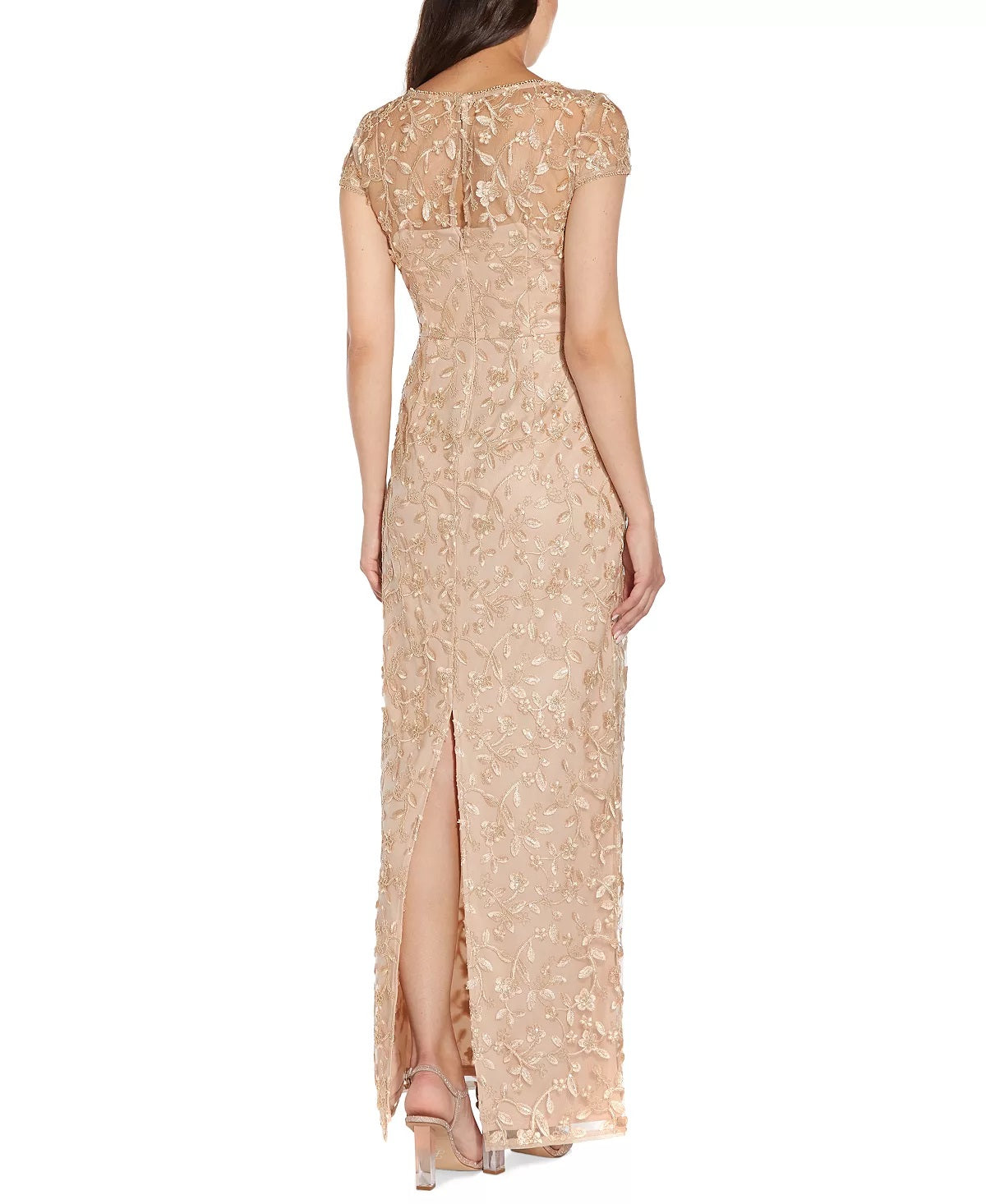 Adrianna Papell Women's Embroidered Metallic Gown Brown Size 0