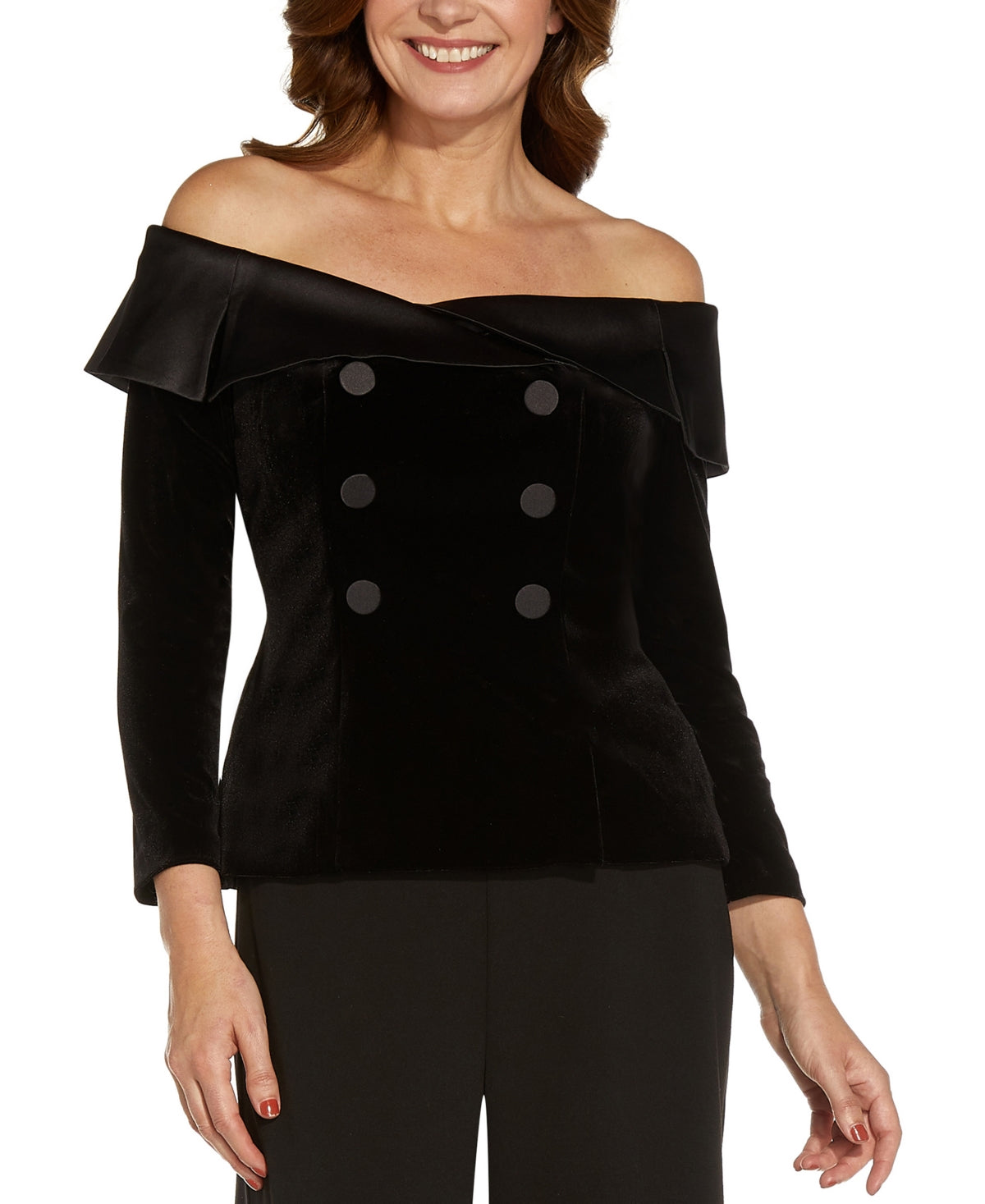 adrianna-papell-velvet-offtheshoulder-top