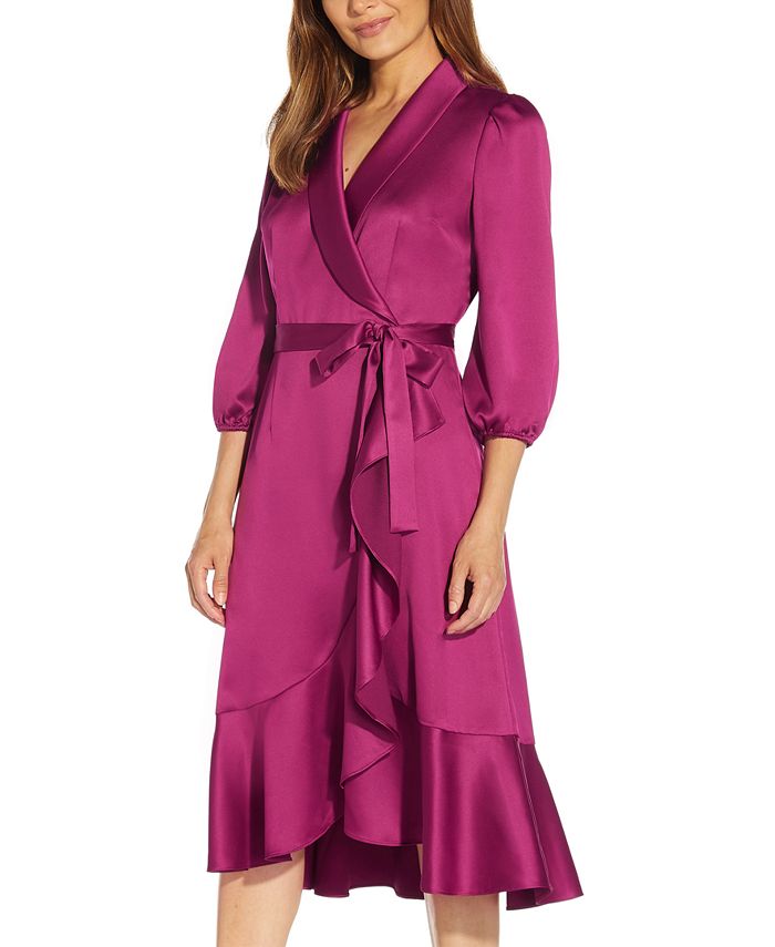 Adrianna Papell Women's Faux Wrap Crepe Satin Dress Pink Size 10