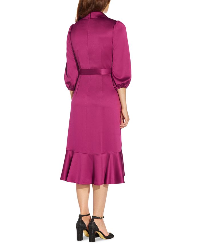 Adrianna Papell Women's Faux Wrap Crepe Satin Dress Pink Size 10
