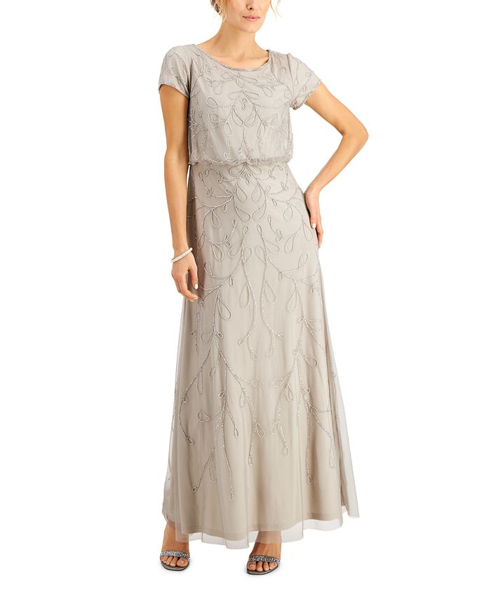 Papell Studio Women's Embellished Blouson Gown Gray Size 4