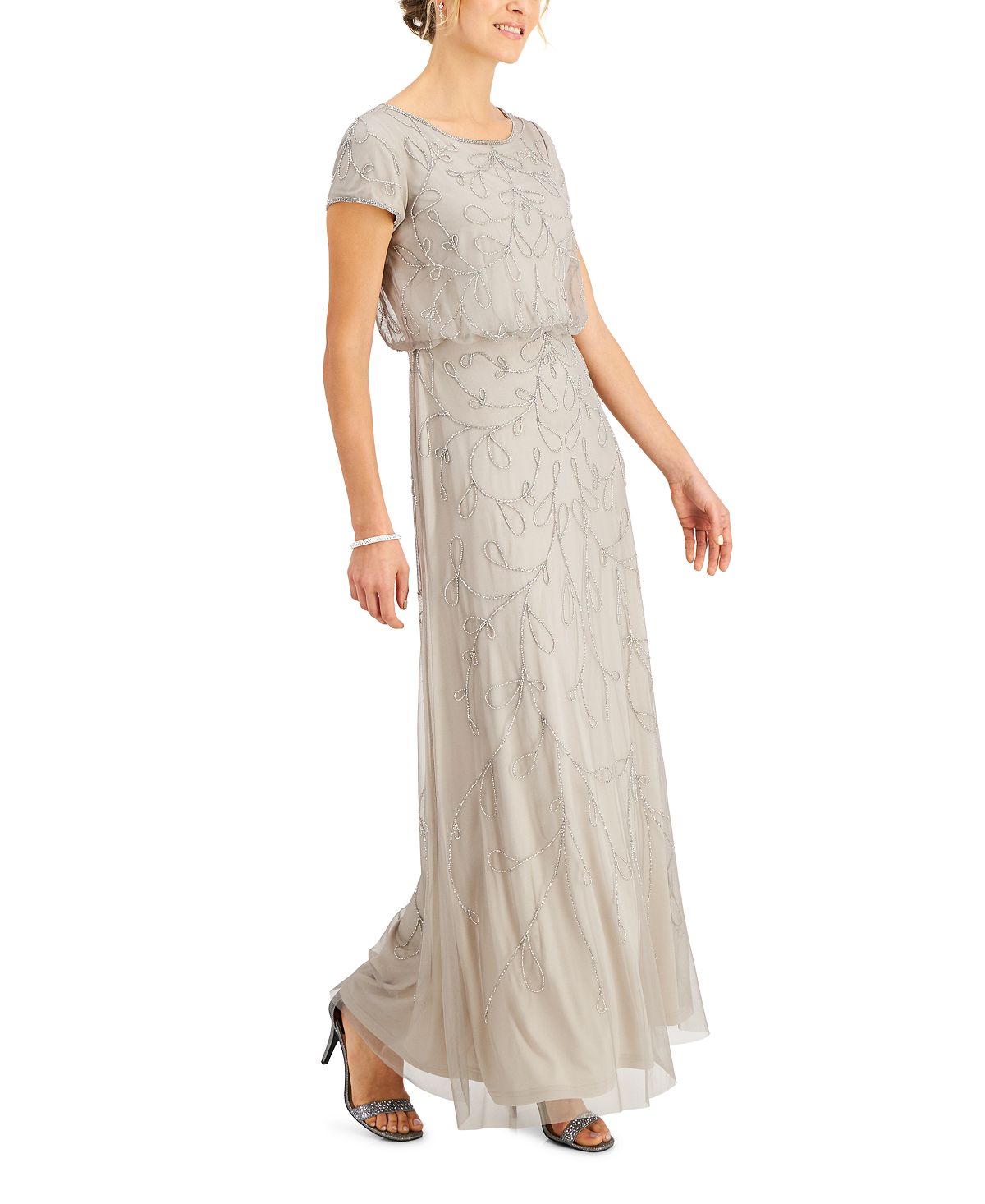 Papell Studio Women's Embellished Blouson Gown Gray Size 4