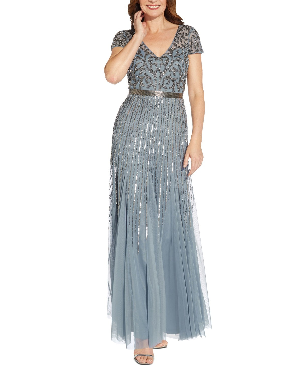 Adrianna Papell Women's Embellished V Neck Gown Blue Size 4