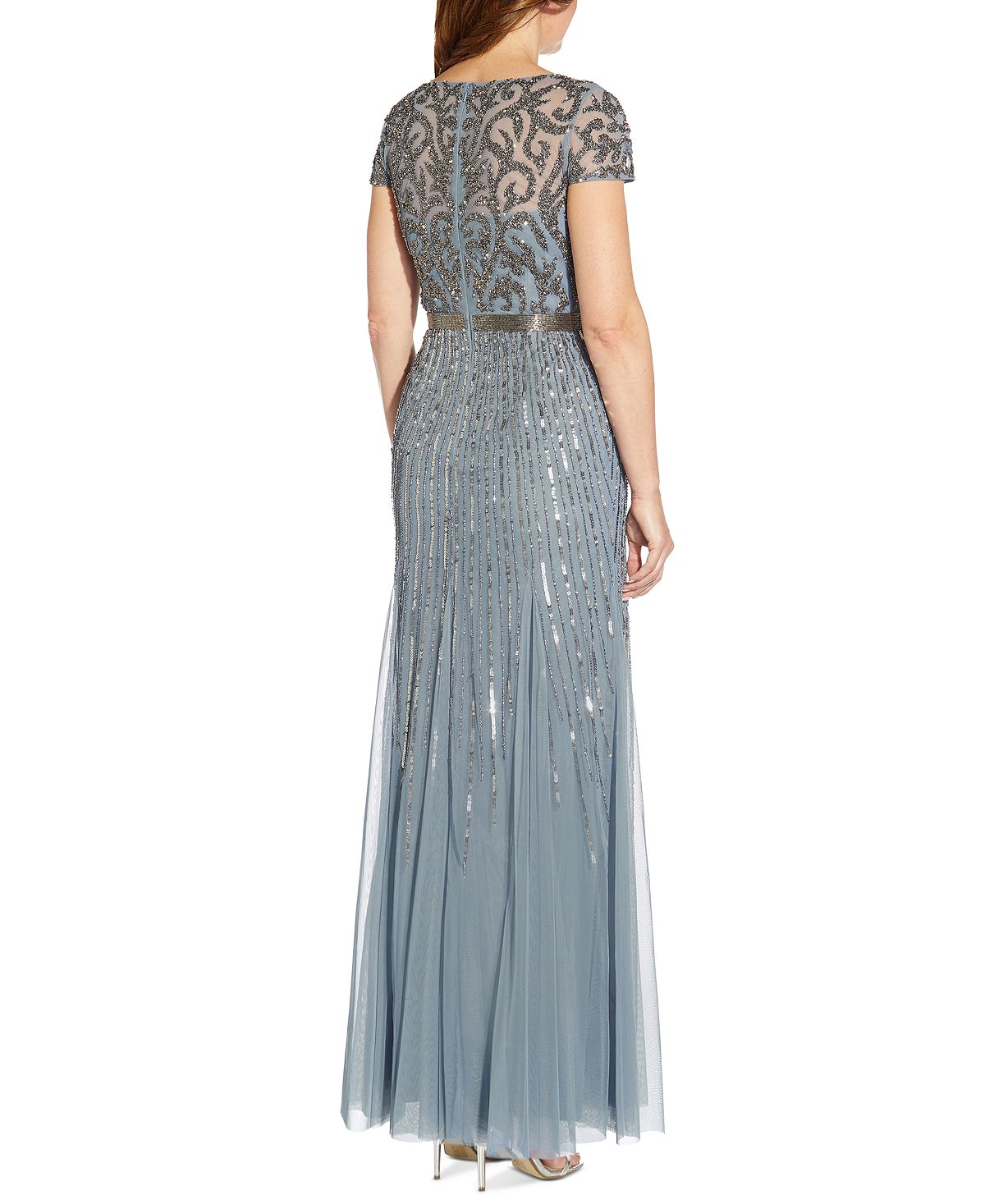 Adrianna Papell Women's Embellished V Neck Gown Blue Size 6
