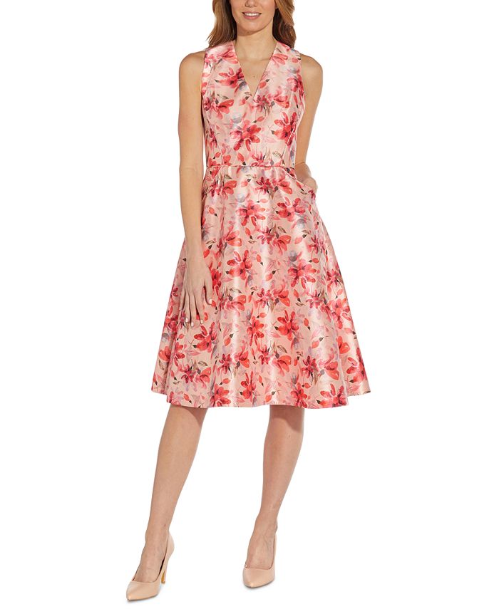 Adrianna Papell Women's Floral Fit & Flare Dress Pink Size 8