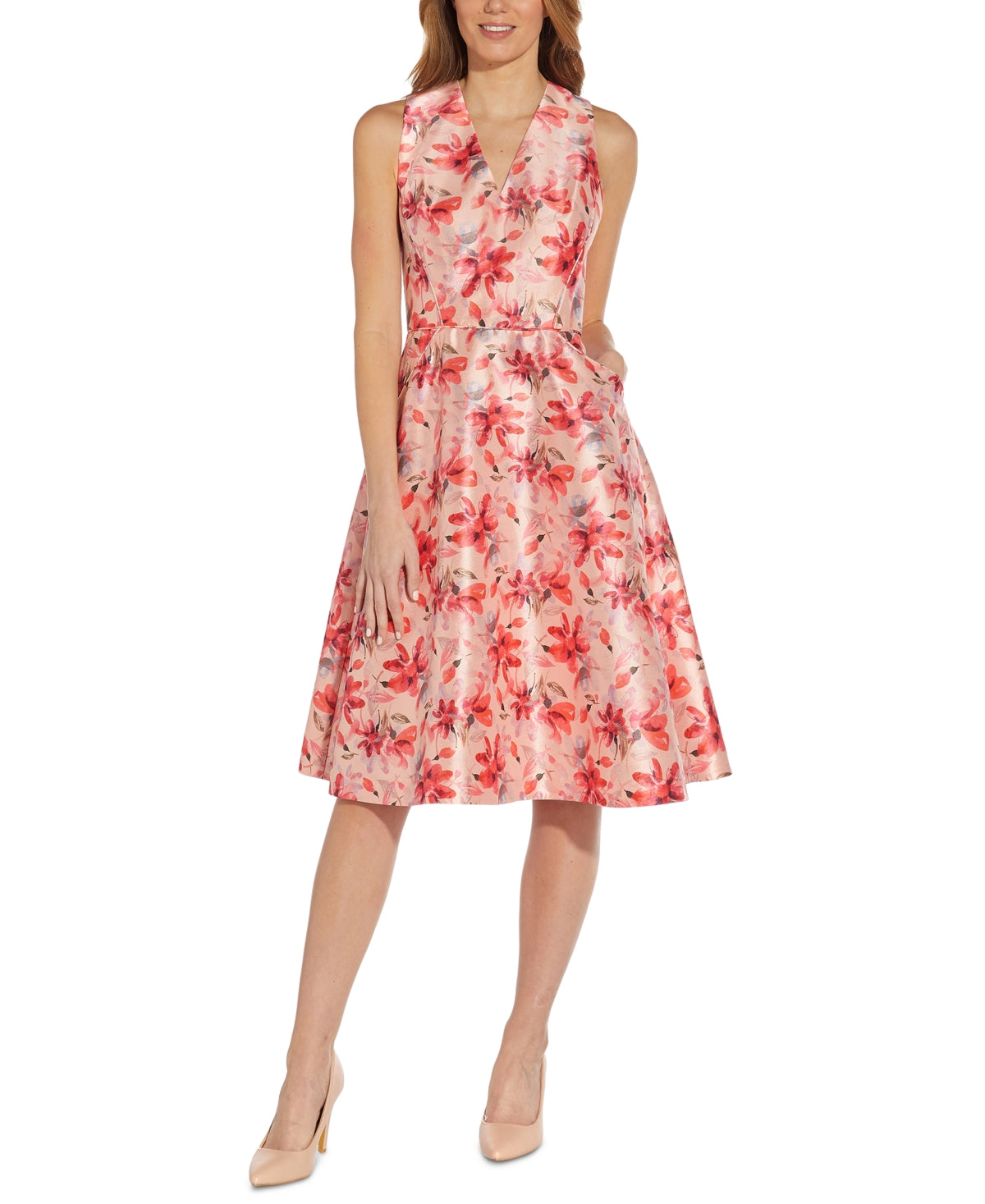 Adrianna Papell Women's Floral Fit & Flare Dress Pink Size 16