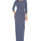 Adrianna Papell Women's Metallic Knit Long Draped Column Gown Blue Size 10