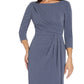 Adrianna Papell Women's Metallic Knit Long Draped Column Gown Blue Size 10