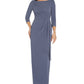 Adrianna Papell Women's Gathered Waist Metallic Threaded Gown Blue Size 12
