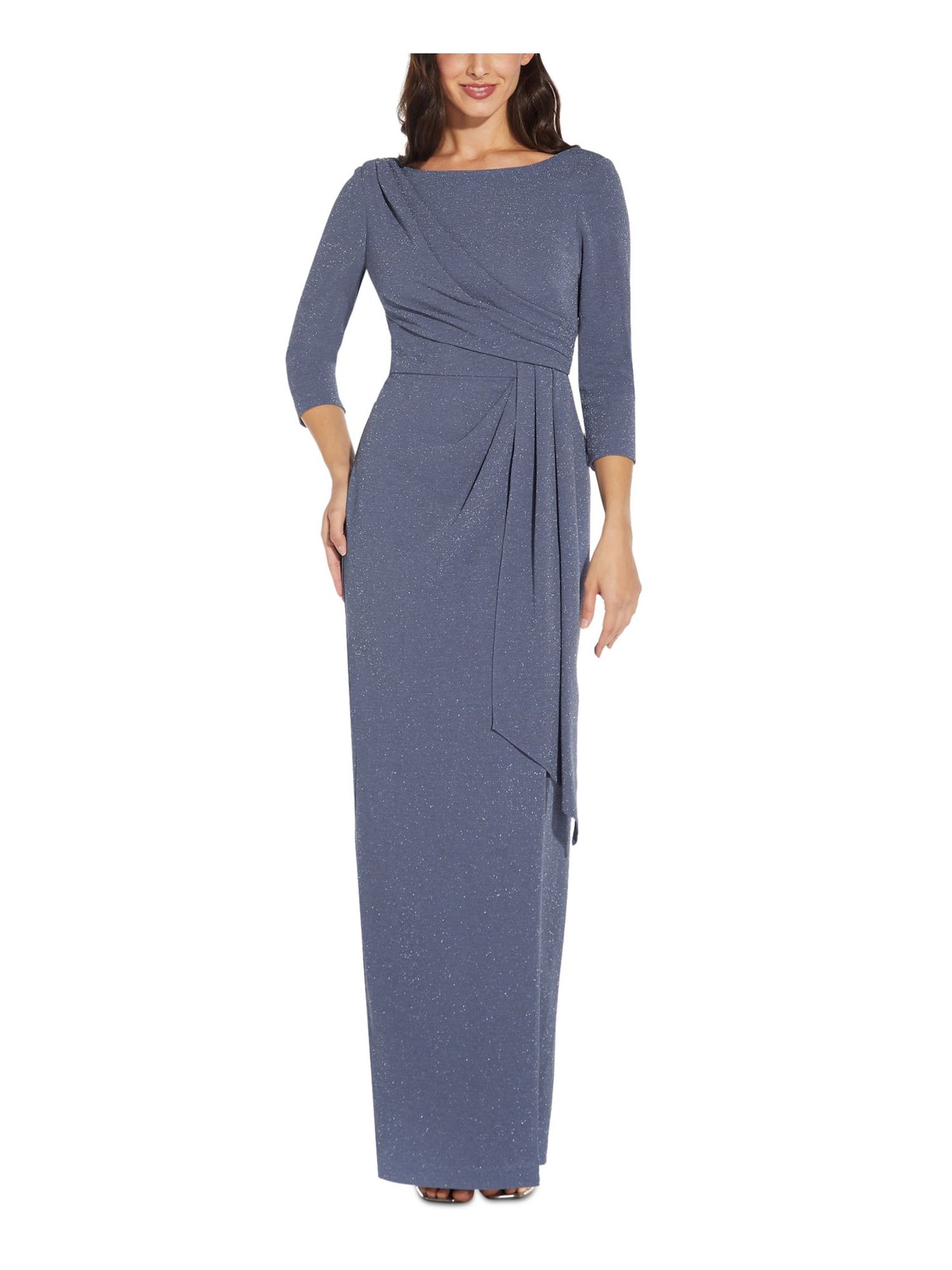 Adrianna Papell Women's Gathered Waist Metallic Threaded Gown Blue Size 12