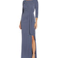 Adrianna Papell Women's Gathered Waist Metallic Threaded Gown Blue Size 12