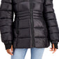 Steve Madden Junior's Faux Fur Trim Hooded Shine Puffer Coat Black Size X-Large