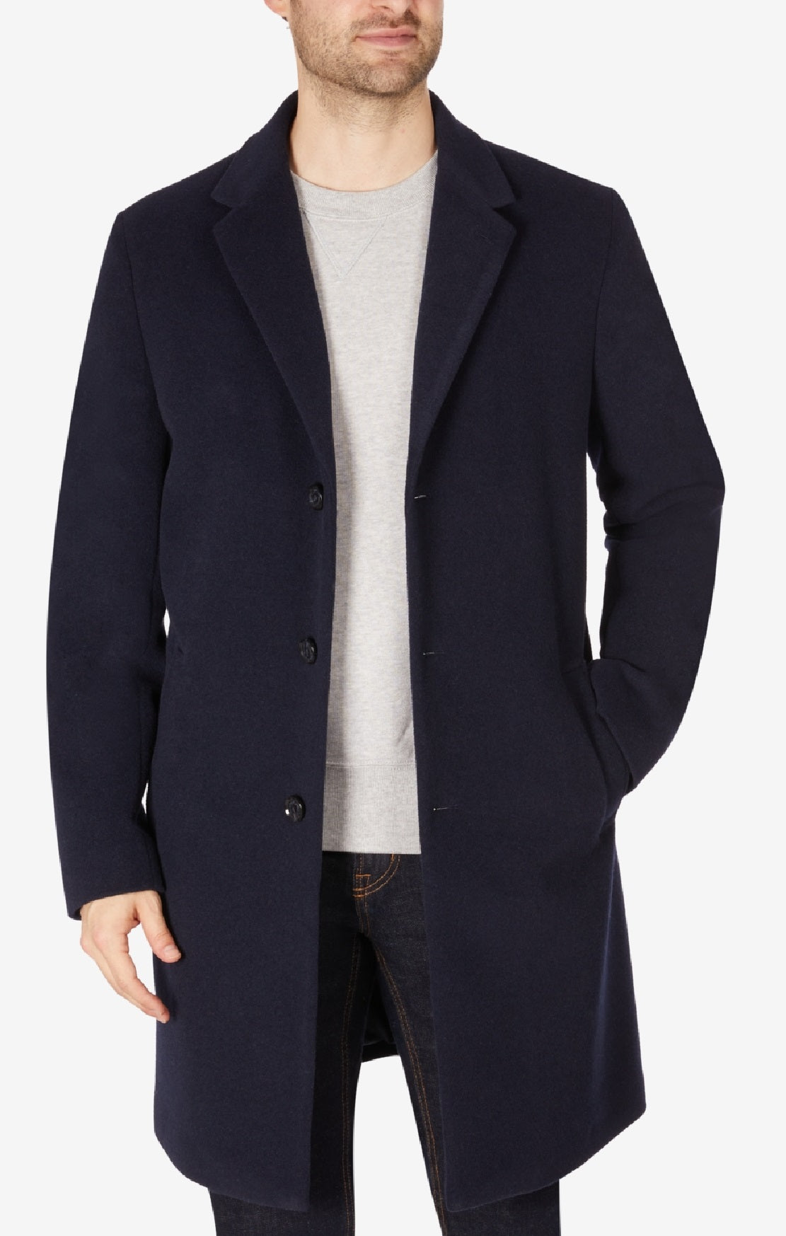 Tommy Hilfiger Men's Addison Wool Blend Trim Fit Overcoat Blue Size 44