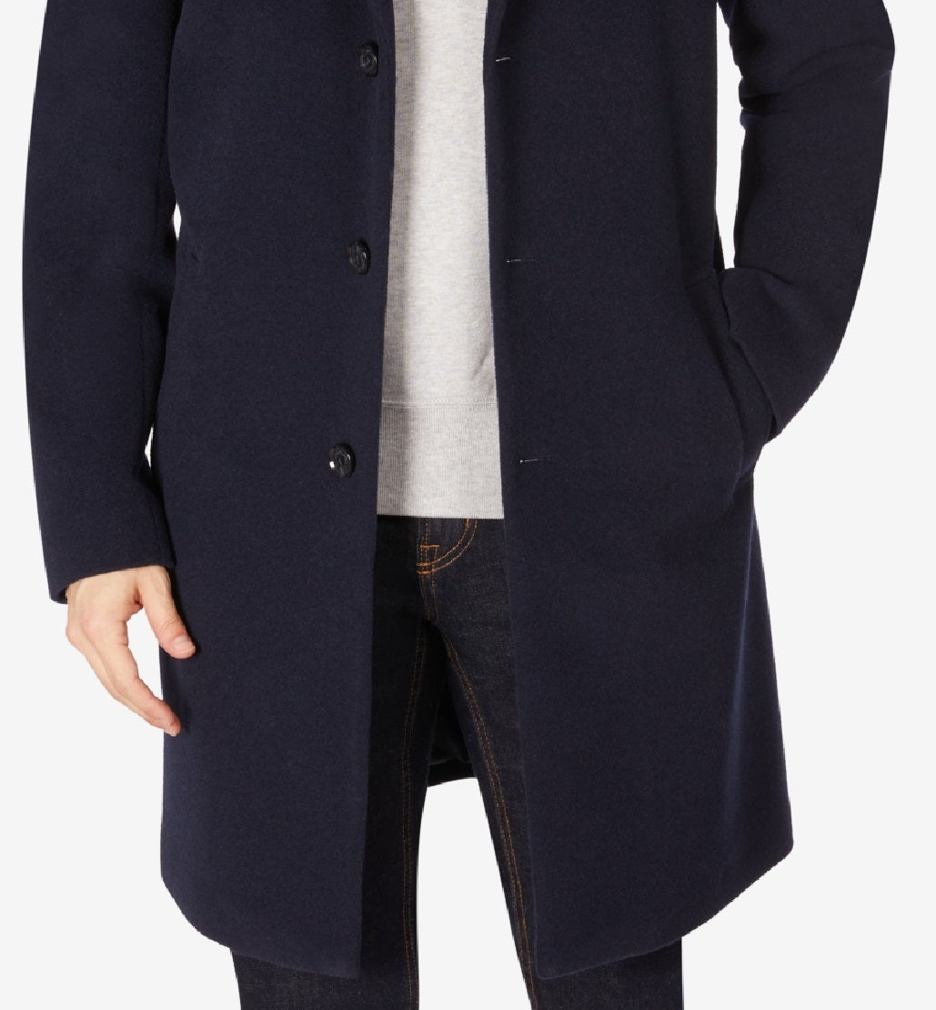 Tommy Hilfiger Men's Addison Wool Blend Trim Fit Overcoat Blue Size 44
