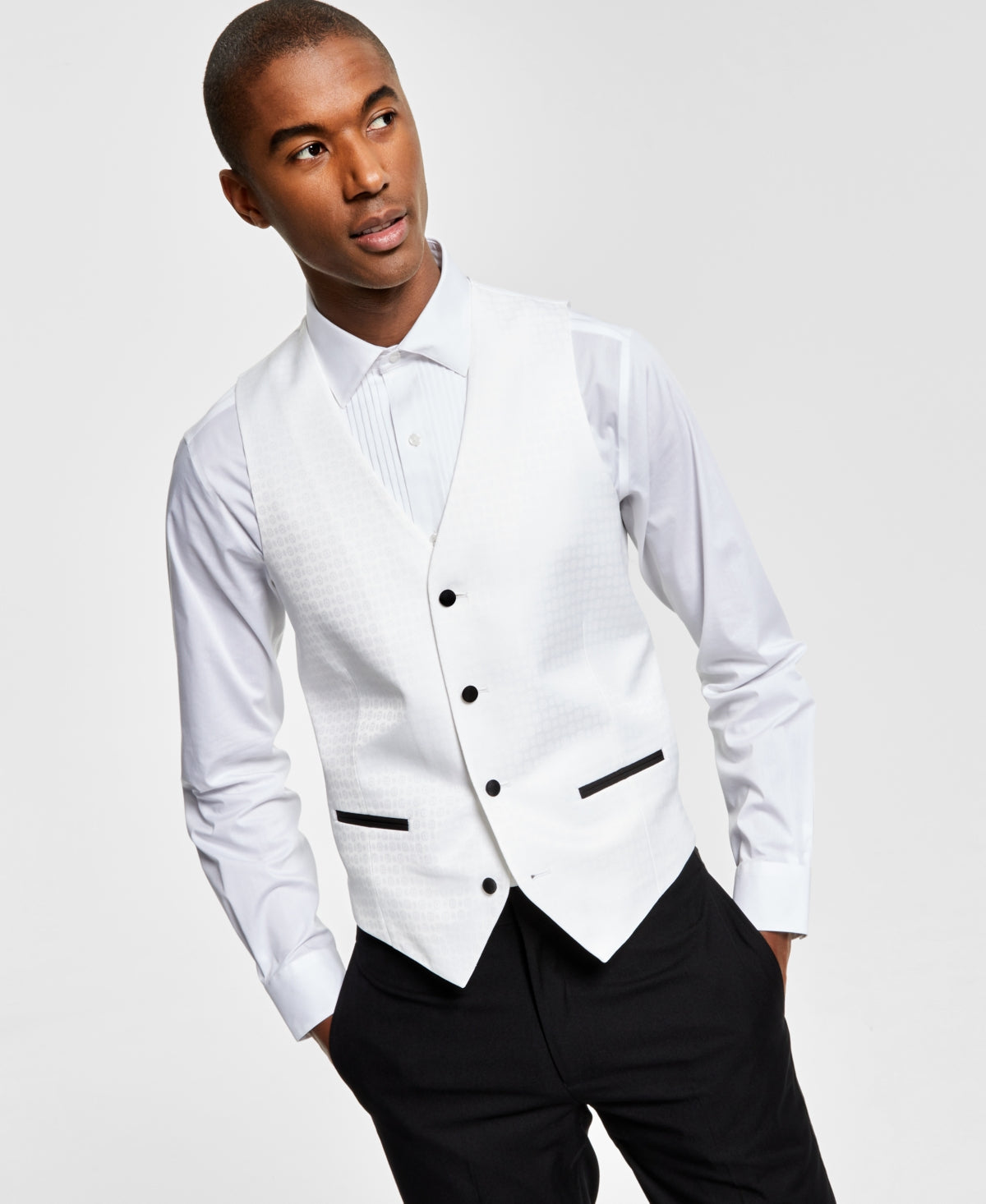 Alfani Men's Slim Fit Stretch Tuxedo Vest White Size Medium