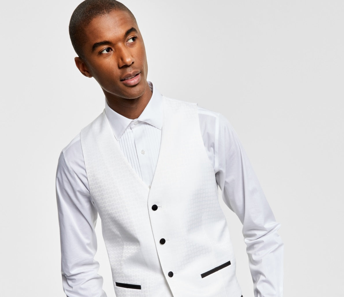 Alfani Men's Slim Fit Stretch Tuxedo Vest White Size Medium