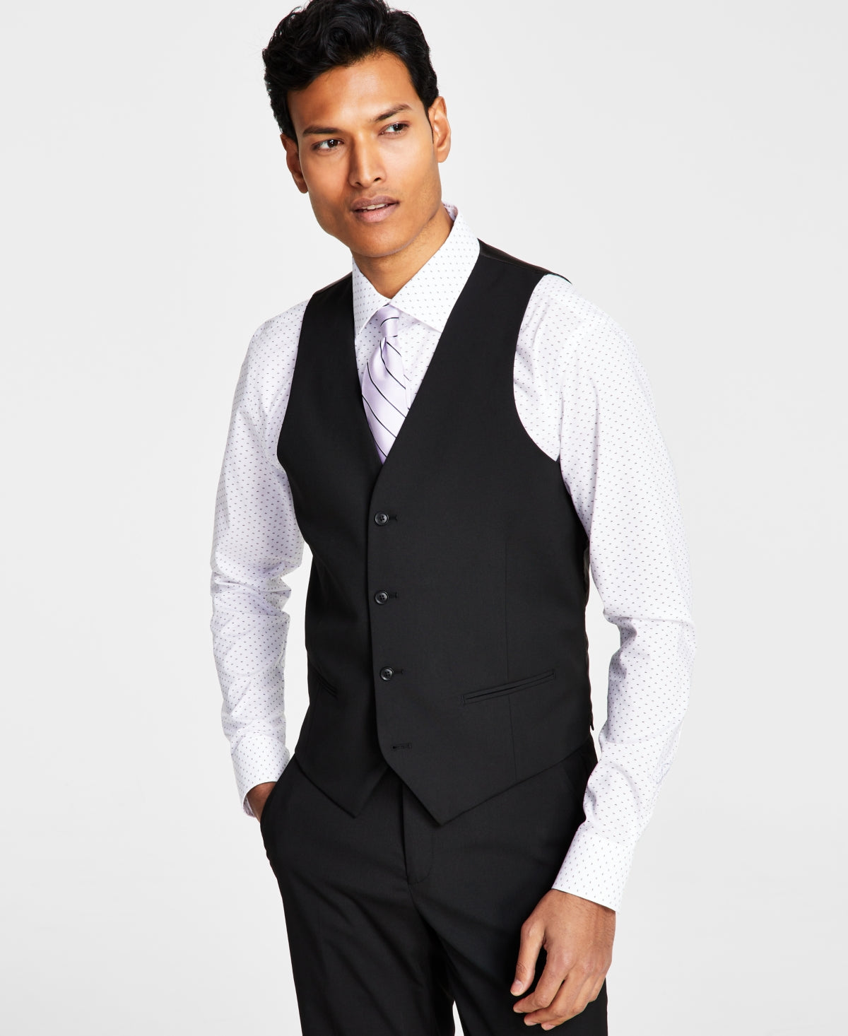 Alfani Men's Slim Fit Stretch Solid Suit Vest Black Size Large