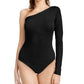 Polly & Esther Junior's One Shoulder Rib Knit Bodysuit Black Size Large