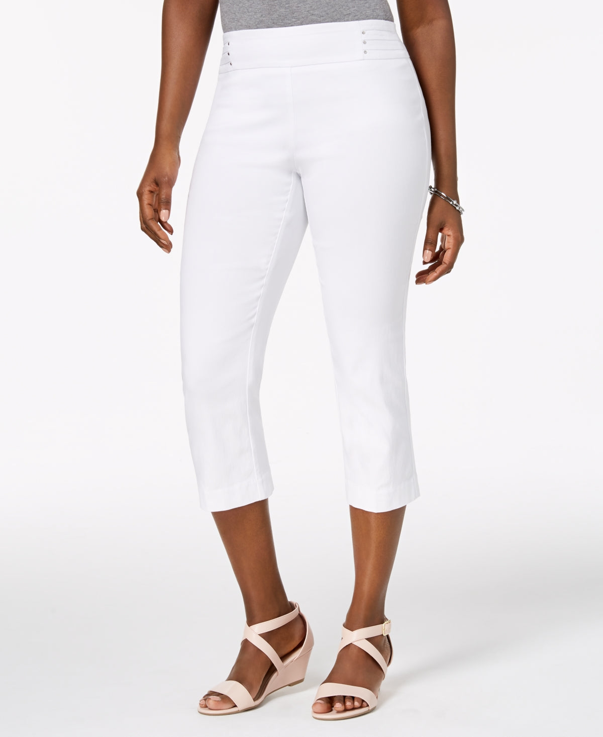 JM Collection Women's Embellished Pull On Capri Pants White Size X-Large