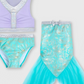 Disney Girls Little Mermaid 3pc Lavender Turquoise Swimsuit Size 7-8