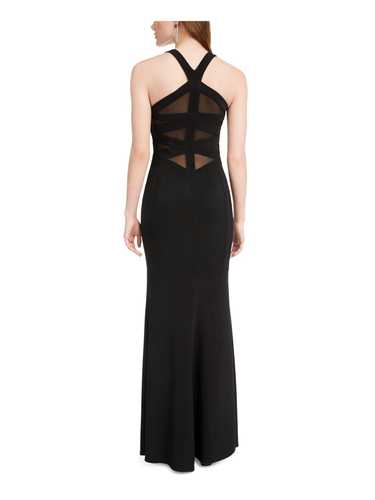 Emerald Sundae Women's Sheer Sleeveless V Neck Full Length Evening Mermaid Dress Black Size X-Small