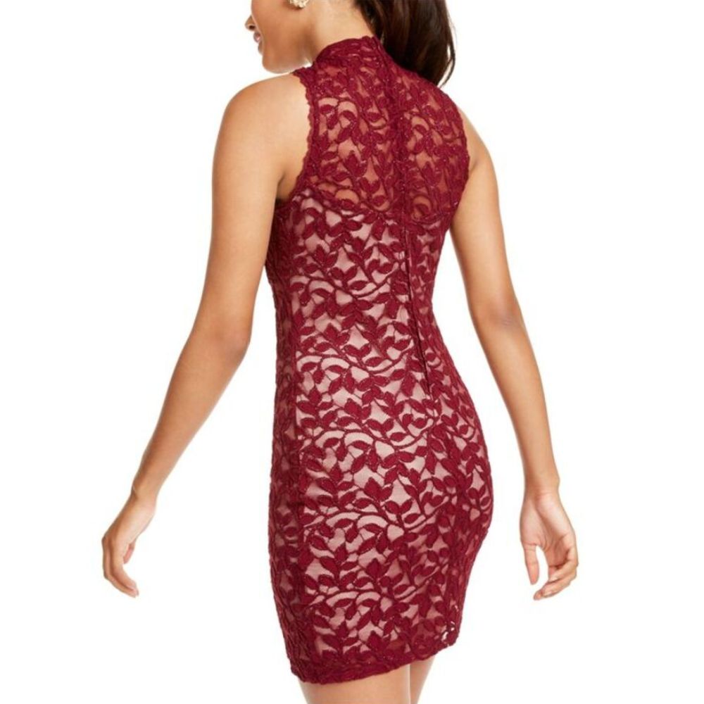 Emerald Sundae Womens Lace Midi Cocktail and Party Dress Red XS