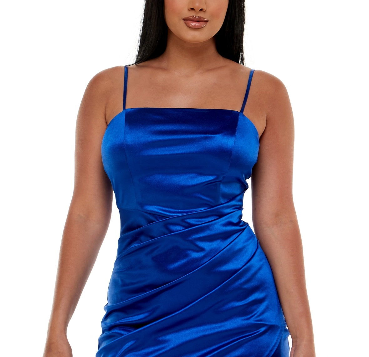 Emerald Sundae Junior's Ruched Asymmetric Bodycon Dress Blue Size X-Small
