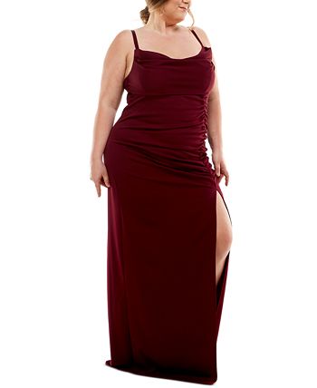 Emerald Sundae Women's Cowlneck Side Ruched Maxi Dress Red Size 20W
