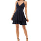 Emerald Sundae Junior's Plunge Neck Mesh Back Dress Blue Size Small