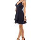 Emerald Sundae Junior's Plunge Neck Mesh Back Dress Blue Size Small