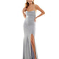 Emerald Sundae Junior's Glitter Draped Front Gown Silver Size Small