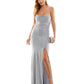 Emerald Sundae Junior's Glitter Draped Front Gown Silver Size Large