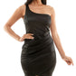 Emerald Sundae Junior's One Shoulder Satin Bodycon Dress Black Size Small