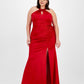Emerald Sundae Plus Size Sateen Shirred Halter Gown Red