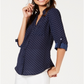 BCX Junior's Printed Button up Shirt Dark Blue Size Medium