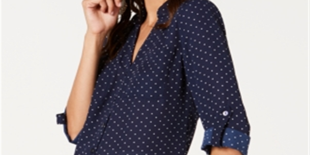 BCX Junior's Printed Button up Shirt Dark Blue Size Medium